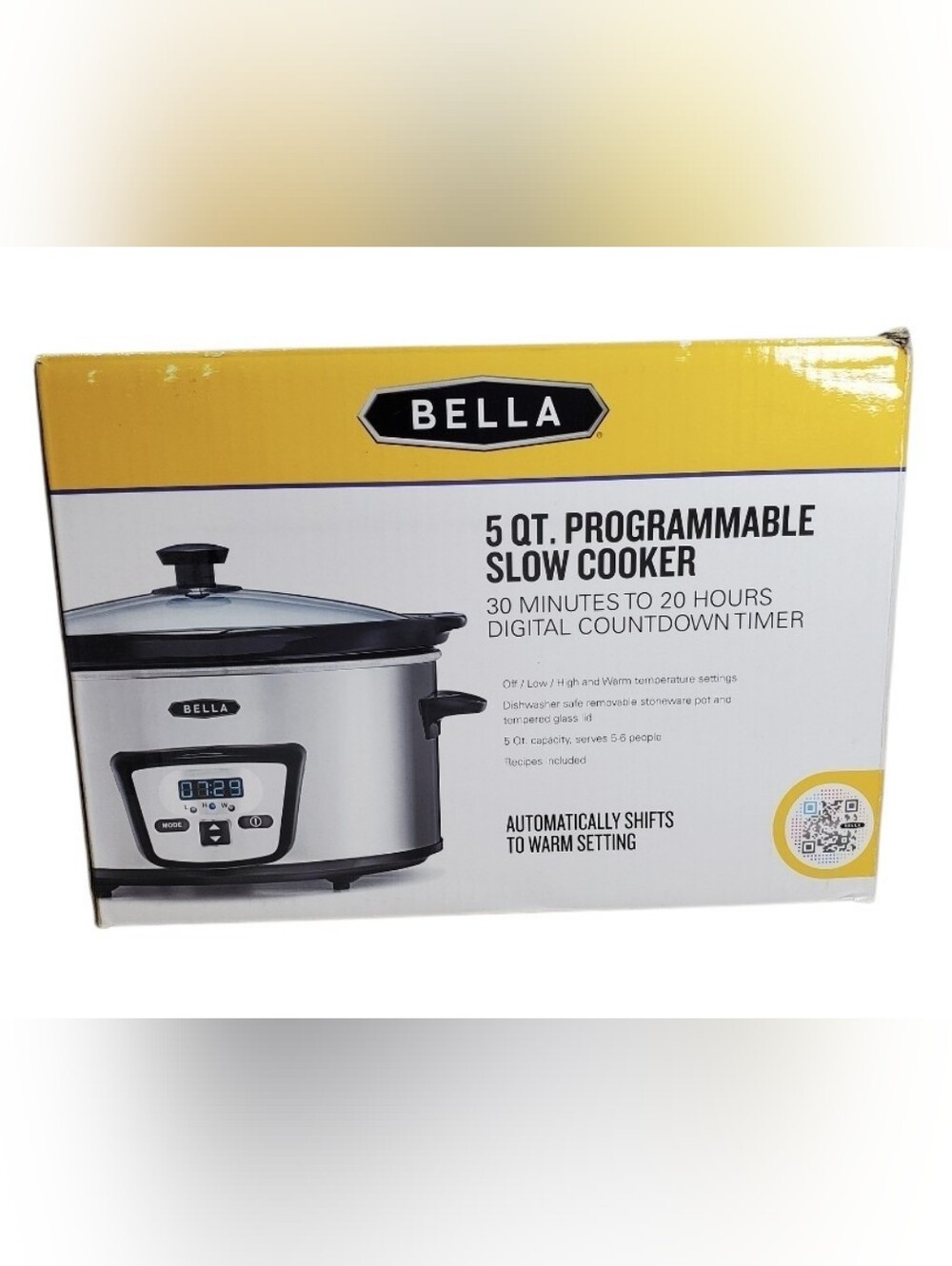 Bella 5 Quart Slow Programmable Cooked Kitchen Food Prep Stainless